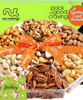 NUT CRAVINGS - Purim Mishloach Manot Mixed Nuts Gift Basket + Green Ribbon (7 Assortments, 1 LB) Ramadan Gifts Treats for Adults, Food Arrangement, Healthy Snack Care Package, Kosher