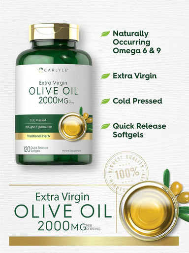 Carlyle Olive Oil Supplement 2000mg | 120 Softgels | Cold Pressed Extra Virgin Olive Oil | Non-GMO Gluten