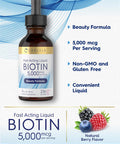 Carlyle Biotin Liquid Drops 5000Mcg | 4 Fl Oz | Natural Berry Flavor | Vegetarian, Non-Gmo & Gluten Free Supplement