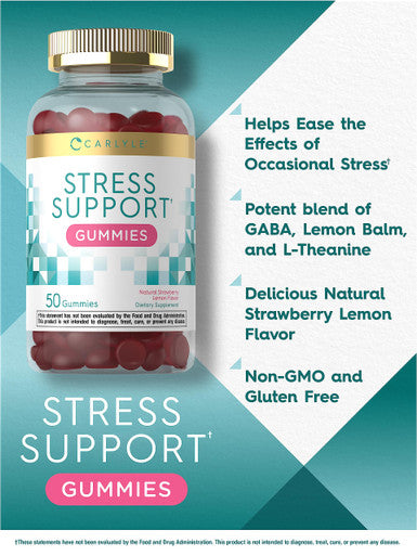 Carlyle Stress Support Gummies | 50 Count | With Gaba And L-Theanine | Natural Strawberry Lemon Flavor | Non-Gmo, Gluten Free Sup