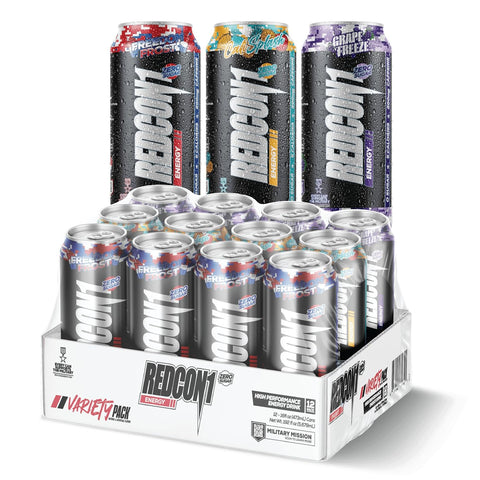 REDCON1 Energy High Performance Drink, Freedom Frost - Zero Sugar Energy Drink with Alpha GPC Nootropic - 200mg Natural Caffeine from Green Coffee Beans - Vitamin B6, B12 & B5 to Boost Mood (12 ct)