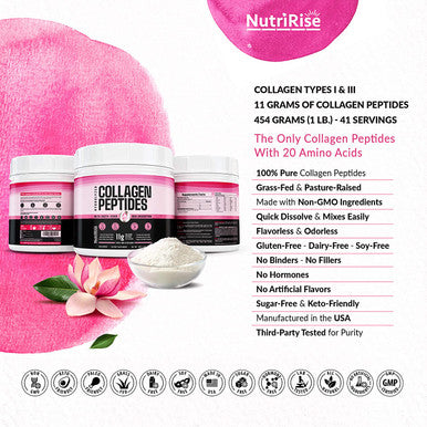 Collagen InstaSorb Peptides - Superior Mixability & Enhanced Absorption: Nails + Hair Growth - Keto Protein Powder, Joint Supplement, Soothes Digestion - Gluten Free Grass-Fed Pasture Raised