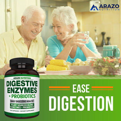 Digestive Enzymes with Probiotics Multi Enzyme Nutritional Supplement Acidophilus Bromelain Papaya Papain Lipase Lactase Improve Digestion 120 Pills Arazo Nutrition