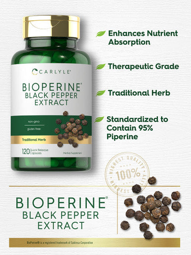 Carlyle Bioperine 10Mg | 120 Capsules | Non-Gmo & Gluten Free | Sourced From Black Pepper Extract | Supports Curcumin Powder Abso