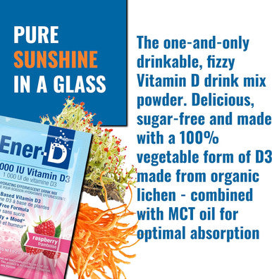 Ener-D Raspberry Multivitamin Drink Powder - Sugar Vitamin D3 - Immune & Energy Support - For Men & Women - Zinc, Vitamin B & C, Electrolytes - Vegan, Non-Gmo Real Fruit Juice - 24 Servings