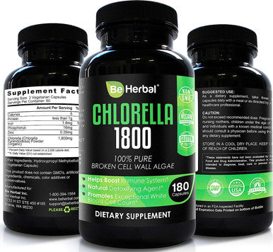 BE HERBAL Organic Chlorella 1800mg Best Source of Chlorophyll & Complete Superfood Vegan Friendly Natural Detox Supplement - 600mg per Capsule (180 Capsules - 2 Months Supply)
