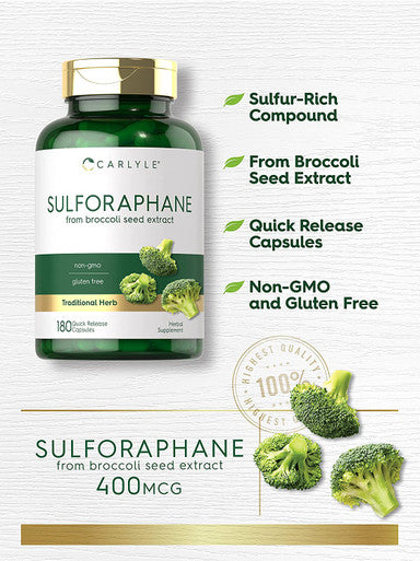 Carlyle Sulforaphane from Broccoli Seed Extract 180 Capsules Traditional Herbal Supplement Non-GMO and Gluten Free Formula