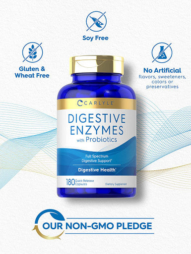 Carlyle Digestive Enzymes with Probiotics | 180 Capsules | Non-GMO, Gluten Free | Digestive Enzyme Supplement