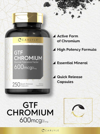 Carlyle GTF Chromium 600 mcg | 250 Capsules | Non-GMO Gluten