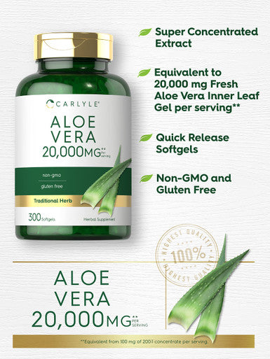 Carlyle Aloe Vera Softgels 20,000Mg | 300 Count | Aloe Vera Gel Supplement | Non-Gmo, Gluten Free