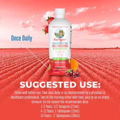 MaryRuth Organics Multivitamin Multimineral for Women Men & Kids 32 Fl Oz | Fruit Punch