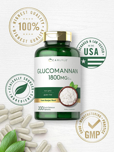 Glucomannan Capsules | 200 Count | Soluble Fiber Pills | Non-GMO, Gluten Free Supplement | by Carlyle