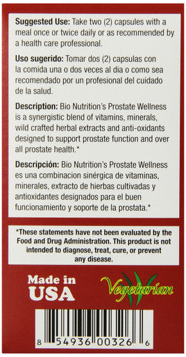 Bio Nutrition Prostate Wellness Vegi-Caps, 60 Count