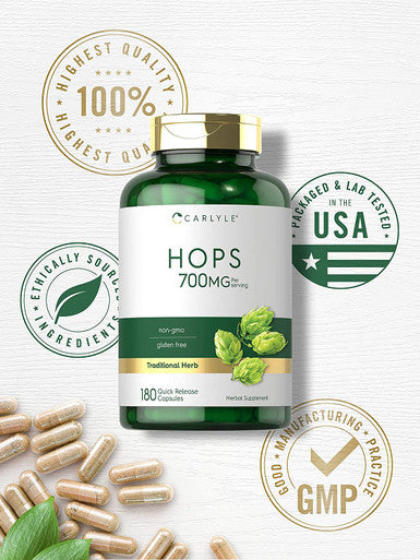Hops Supplement | 700mg | 180 Capsules | Non-GMO & Gluten Free | Traditional Herb | by Carlyle