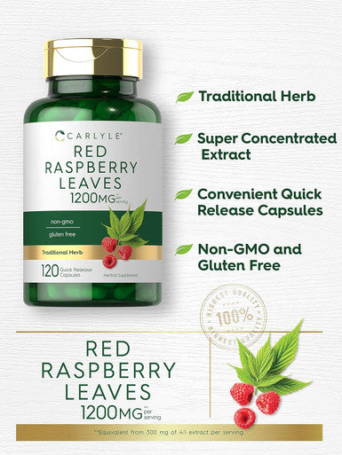 Carlyle Red Raspberry Leaf Capsules | 1200mg | 120 Count | Non-GMO and Gluten Formula | Traditional Herbal Extract