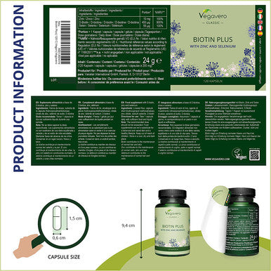 Biotin Vegavero with Zinc & Selenium 120 Capsules for Men & Women