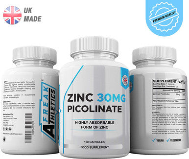 Zinc 30mg as Picolinate 120 Capsules Made in The UK by Freak Athletics