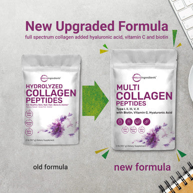 Multi Collagen Protein Powder, 2 Pounds - Type I,II,III,V,X with Biotin 10000mcg, Hyaluronic , Vitamin C - Unflavored Collagen Peptides Powder- Keto & Paleo Friendly, Easy Dissolve, Non-GMO