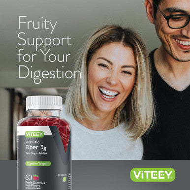 Prebiotic Fiber Gummies For Adults, 5G - Zero Sugar Added - Fiber Supplement Gummies For Digestive Health Regularity & Natural Weight Support - Vegan, Gelatin - Chewable Fruit Flavored Gummy