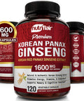NutriFlair Korean Red Panax Ginseng 1600mg 120 Vegan Capsules High Potency Ginseng Root 5% Ginsenosides Extract Powder Supplement Energy Focus Vigor Performance Pills for Women and Men Non-GMO