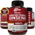 NutriFlair Korean Red Panax Ginseng 1600mg 120 Vegan Capsules High Potency Ginseng Root 5% Ginsenosides Extract Powder Supplement Energy Focus Vigor Performance Pills for Women and Men Non-GMO