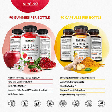 Apple Cider Vinegar Gummies + Turmeric with Ginger Caps: Powerful Combo for Metabolic Support, Digestive Health, Energy, Weight Loss, Detox & Cleanse. Vitamins B6-B12, Beet & Pomegranate Juice, Vegan