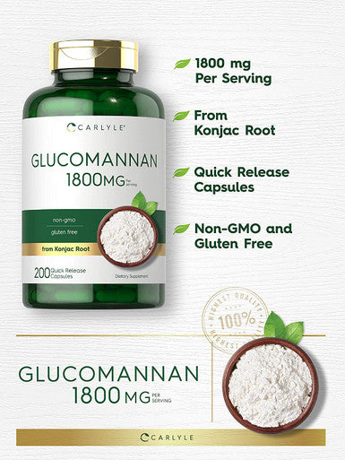 Glucomannan Capsules | 200 Count | Soluble Fiber Pills | Non-GMO, Gluten Free Supplement | by Carlyle