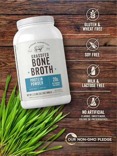 Carlyle Grass Fed Bone Broth Protein Powder | 35.2 oz (2.2lb) | Unflavored | 20g Protein | Pasture Raised Grain Supplement | Non-GMO & Gluten | by Herbage Farmstead