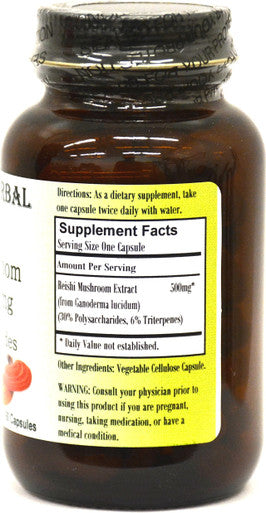 Reishi Extract 30% Polysaccharides 6% Triterpenes - 60 500mg VegiCaps - Stearate Free, Glass Bottle!