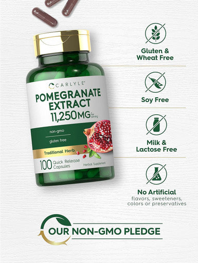 Carlyle Pomegranate Extract | 11250mg | 100 Capsules | Non-GMO Gluten Supplement | Traditional Herb