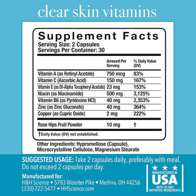Clear Skin Vitamins For Women & Men - Supplement For Healthy Glowing Skin And Acne Control - Patented And Dermatologist Developed Hormonal & Cystic Acne Pills