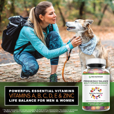 Trio Nutrition Premium Daily Balance Multivitamin Gummies For Men & Women Essential Vitamins & Minerals For Immune Boost & Energy Support No Major Food Allergens & Gluten No High Fructose