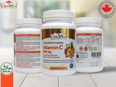 Canvita Halal Vitamin C 500mg All-In-One for Immunity Manage High-Blood Pressure and Memory Protection HALAL Certified and Made in Canada