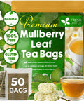 FreshDrinkUS, Premium 50 Mulberry Leaf Tea Bags, 100% Natural & Pure from Mulberry Leaves. Herbal Tea. Made with Natural Material Tea Bags. No Sugar, No Caffeine, No Gluten, Vegan.