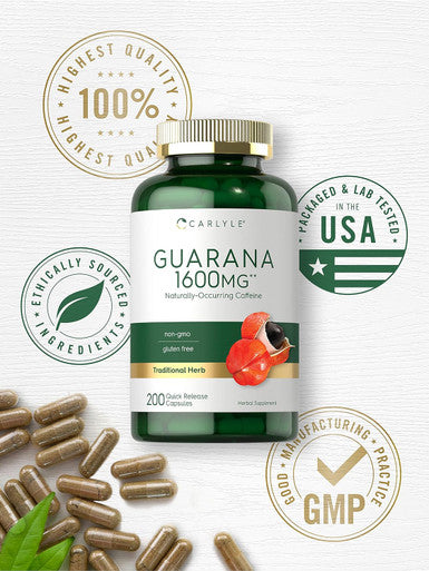 Carlyle Guarana Extract Capsules | 1600mg | 200 Count | Non-GMO Gluten Extract | Naturally Occurring Caffeine