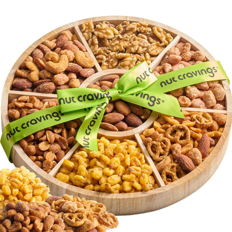 NUT CRAVINGS - Purim Mishloach Manot Mixed Nuts Gift Basket in Red Gold Box (7 Assortments, 1 LB) Ramadan Gifts Treats for Adults, Food Arrangement, Healthy Snack Care Package, Kosher