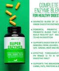 Super Enzymes Supplement 15 Vegan PlantBased Digestive Enzymes with Prebiotics Probiotics Bioperine Supports Gut Health Gluten Digestion Lactose Absorption Leaky Gut 60 Veggie Capsules