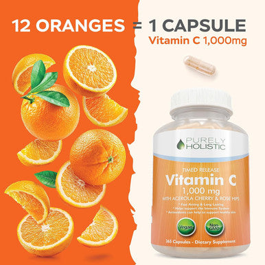 Purely Holistic Olive Leaf Extract 750Mg + Vitamin C 1000Mg 2 Stage Release Bundle - 485 Vegan Capsules - Made In The Usa