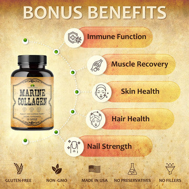 HERBALICIOUS Marine Collagen Capsules - Non Gmo, Gluten-Free Hydrolyzed Fish Collagen Supplements For Radiant Skin, Hair, Nails, Joints, & Bones - Made In Usa - 120 Capsules, 30 Days Supply