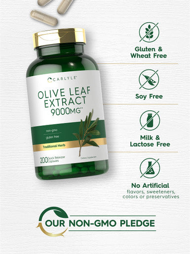 Carlyle Olive Leaf Extract Capsules | 9000Mg | 200 Count | Non-Gmo, Gluten Free | High Potency Supplement