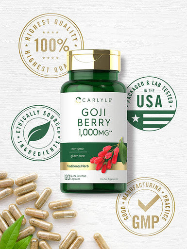 Carlyle Goji Berry 1000mg | 120 Capsules | Concentrated Herbal Extract | Non-GMO, Gluten Free Supplement