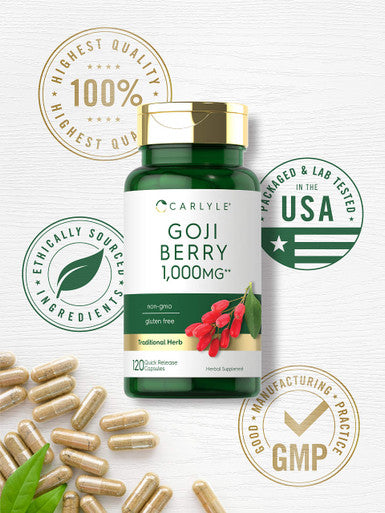 Goji Berry 1000Mg | 120 Capsules | Concentrated Extract From Wolfberry Plant | Non-Gmo, Gluten Free | By Carlyle