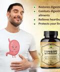 Herbalicious Licorice Root Extract - Glycyrrhiza Glabra - Organic Herbal Supplement for Digestion Restore Respiratory Health Fatigue & Immunity Support DGL Tablets Gluten - 100 Capsules
