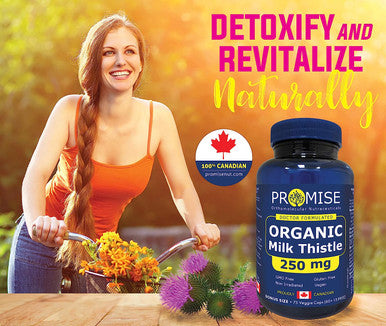 Promise Organic Milk Thistle - 250mg each capsule, Support Liver Functions, Liver and Colon Cleanse Detox Supplement, Made in Canada 75 Caps