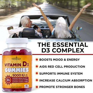 Vitamin D3 5000 IU 125mcg Gummies by New Age - 2 Pack - Support Immune Health - Non-GMO, Gluten-Free, Dairy-Free, No Gelatin - 120 Count
