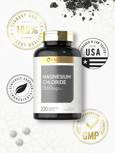 Carlyle - Magnesium Chloride | 1560mg | 200 Tablets | Cloruro de Magnesio Supplement | Vegetarian Non-GMO and Gluten Formula