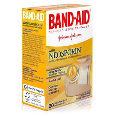 Band-Aid - 5570 Brand Bandages With Neosporin Antibiotic Ointment, Assorted Sizes, 20 Ct
