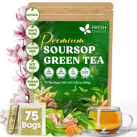 FreshDrinkUS, Premium 75 Mulberry Leaf Tea Bags, 100% Natural & Pure from Mulberry Leaves. Loose Leaf Herbal Tea. Made with Natural Material Tea Bags. No Sugar, No Caffeine, No Gluten, Vegan.