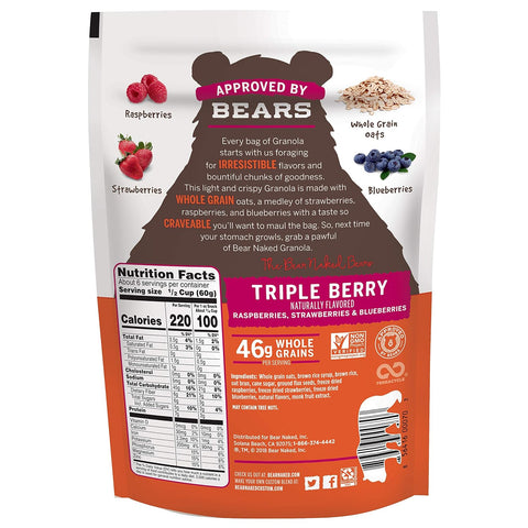 Bear Naked Granola Cereal, Vegan, Breakfast Snacks, Triple Berry Crunch (6 Bags)