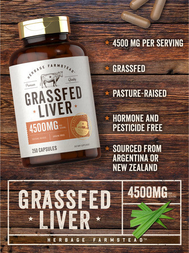 Grass Fed Beef Liver Capsules 4500Mg | 250 Count | Desiccated Supplement | Non-Gmo, Gluten Free | By Herbage Farmstead